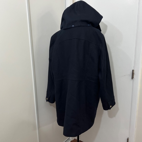 MICHAEL KORS Zip-Up Removable Hood Wool Coat Women Deep Black Lined Goldcolor 1X - Picture 11 of 16